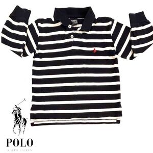 𝅺polo by Ralph Lauren Boys Size 4 Long Sleeve Black/White Stripe w/Pink Pony